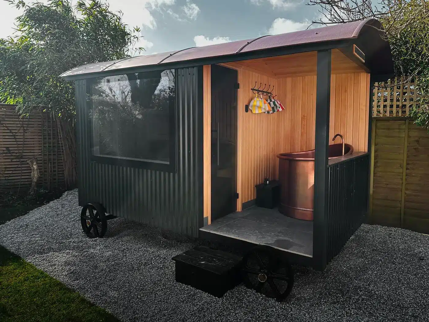 luxury-outdoor-sauna-hut-angled-view-cedar-finish